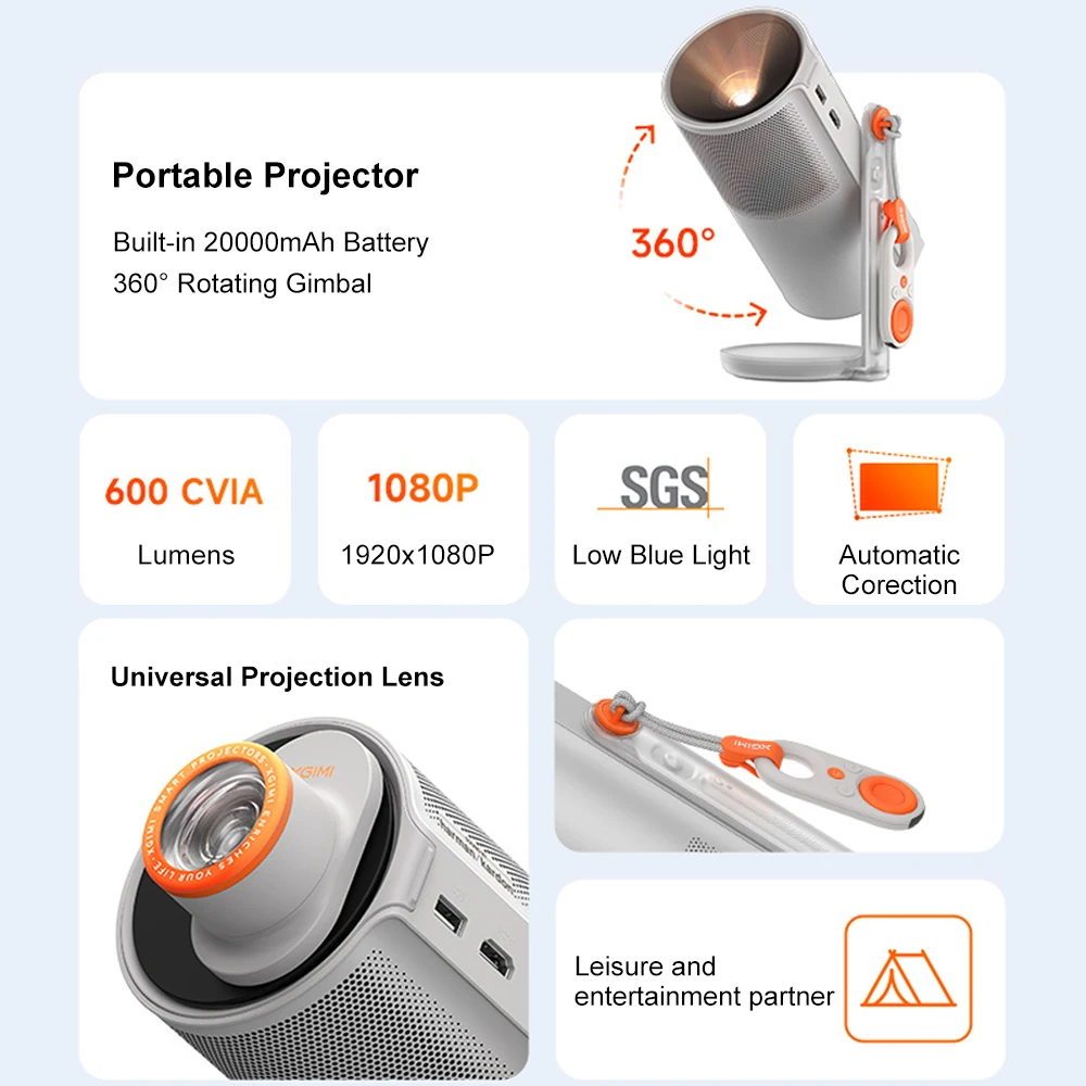 XGIMI Play 6 DLP 1080P جهاز عرض صغير مسرح منزلي محمول هارمان كاردون مكبر صوت مع بطارية 4K جهاز عرض ذكي MEMC HDR شعاع #3