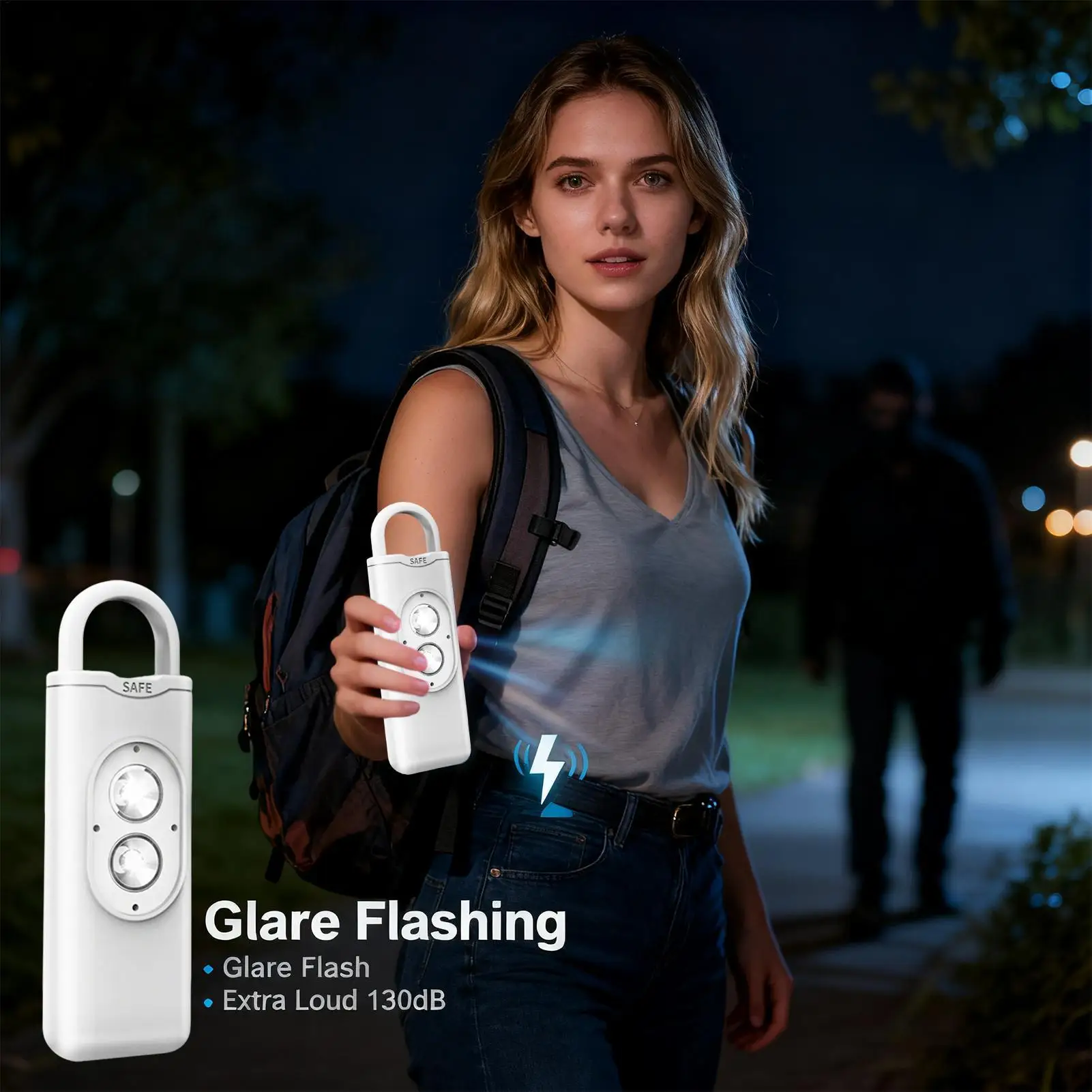 إنذار شخصي آمن مقاوم للماء 135dB أداة أمنية صفارة إنذار شخصية مع ضوء تحذير للطفل بنين بنات صديقة زوجة #3