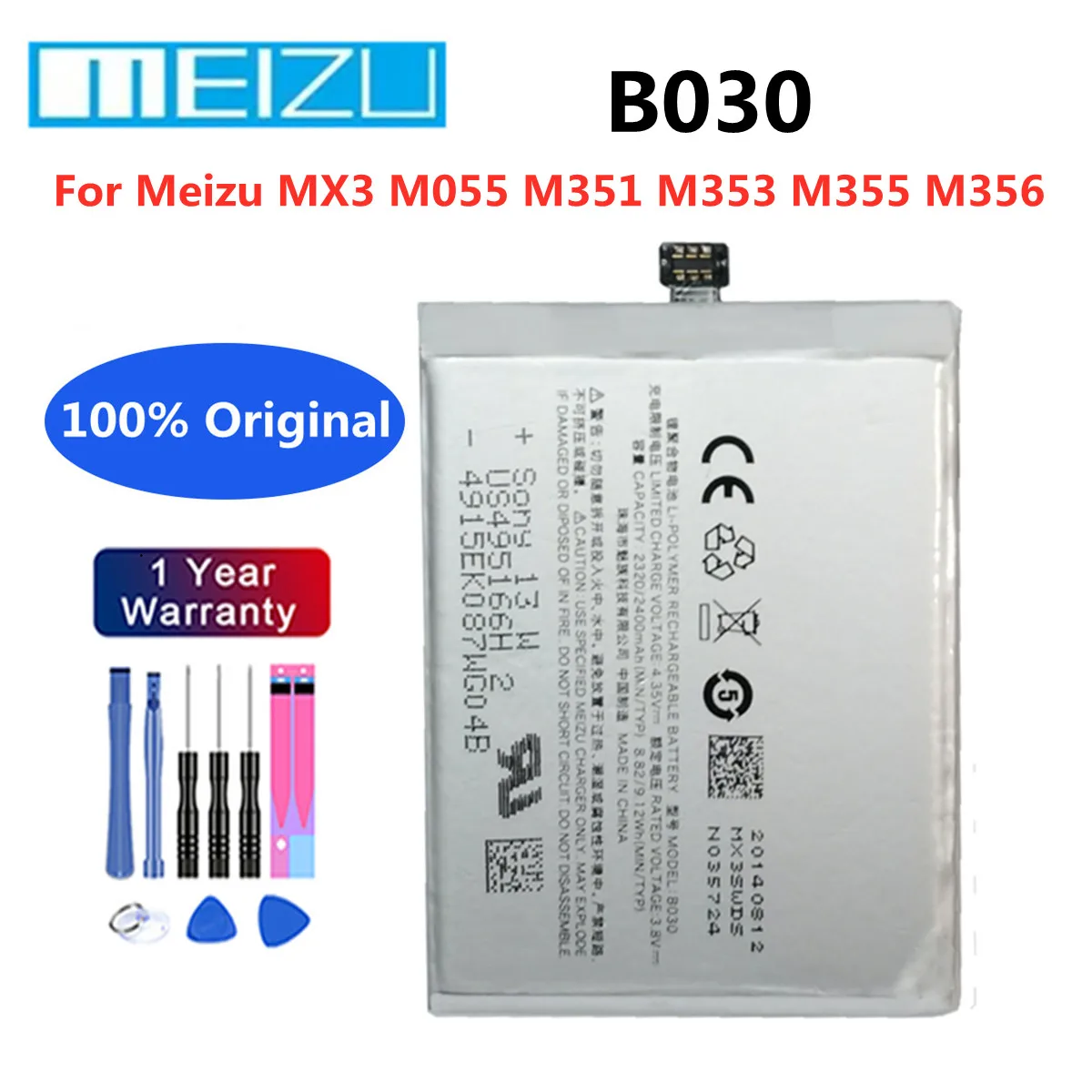 

Meizu 100% Original B030 2400mAh Replacement Battery For Meizu MX3 M055 M351 M353 M355 M356 Smart Phone Rechargable Battery