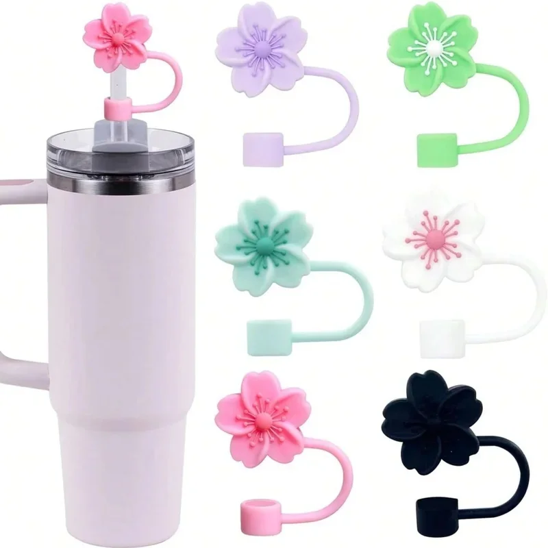 Flower Straw Cover Cap for Stanley Cup 10mm Silicone Straw Tips Lids Reusable Dust-Proof Straw Topper for Party Decor hj