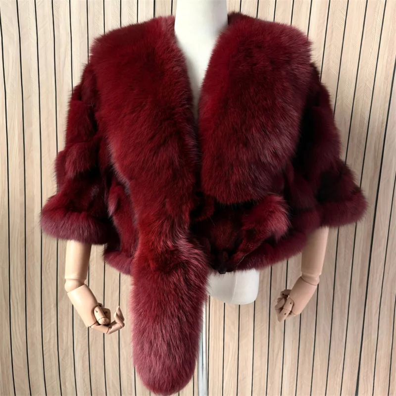Natural Fox Fur Jacket Shawls Real Fox Fur Jacket Women Winter Natural Fur Vest Fashion Short Coat Shawl Temperament