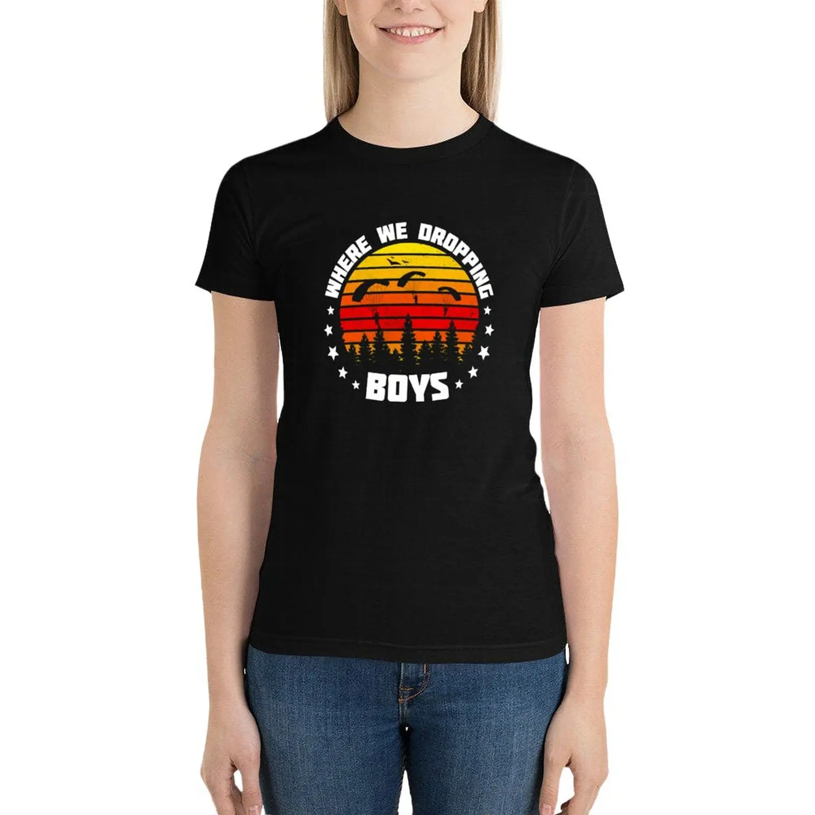 Where We Dropping Boys T-Shirt graphics anime clothes cropped t shirts for Women