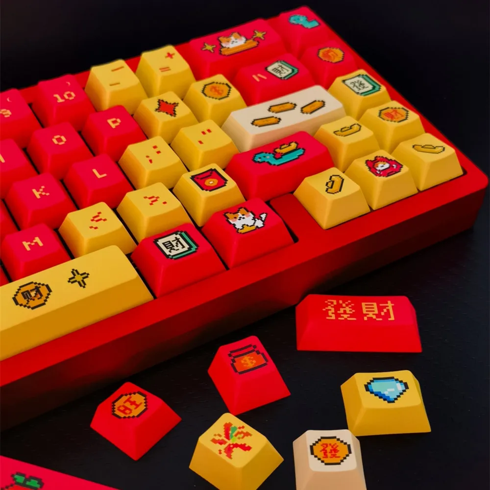 142 Keys Joyous Keycap Chinese New Year Theme KeyCaps Cherry Profile DYE Subbed ISO Enter For Mechanical Keyboard