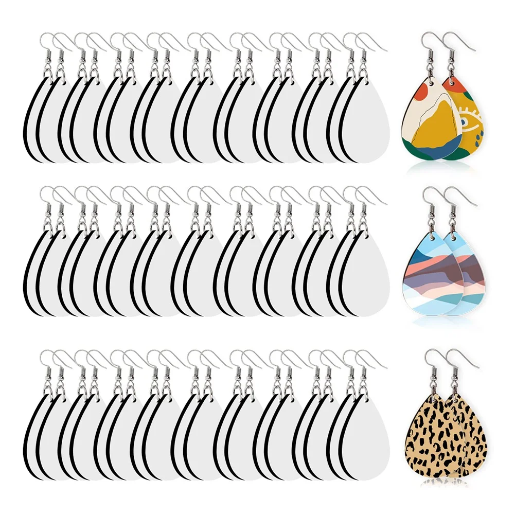 60 Pcs Sublimation Blank Earrings, Unfinished Heat Transfer Teardrop Earrings for Women Girls DIY Earring