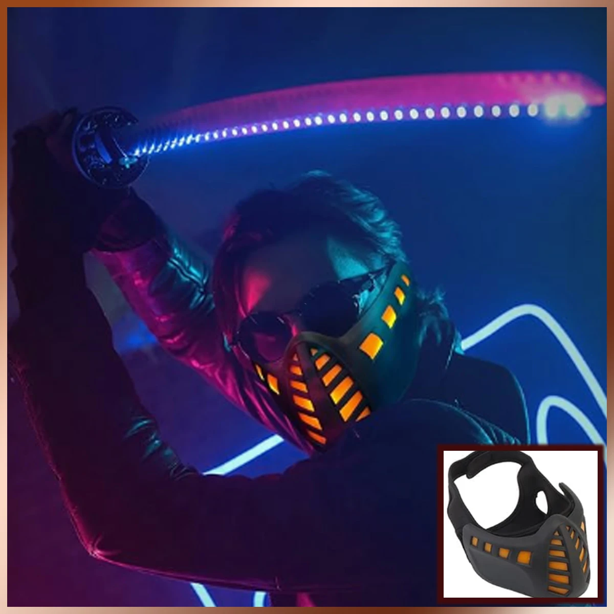 Cyberpunk LED Half Face Mask Light Up Demon Oni Cyberpunk future Half Face Masks For Halloween Men/Women Costume Cosplay Party