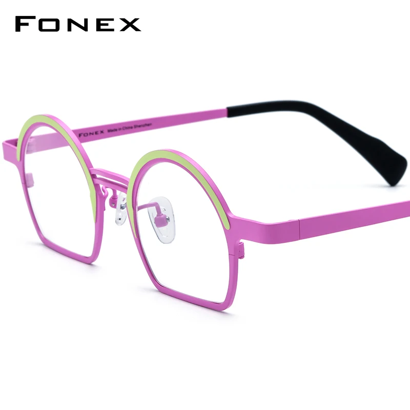 

FONEX Pure Titanium Eyeglasses Frame Women 2024 New Vintage Cartoon Style Colorful 3/4 Small Round Glasses Men Eyewear F85840