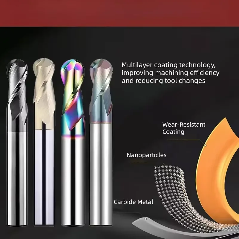 HRC62 Ball Nose End Mill CNC Machining Cutter Solid Carbide Radius Tool DLC Coated for Alloy Aluminum Copper Stainless Steel