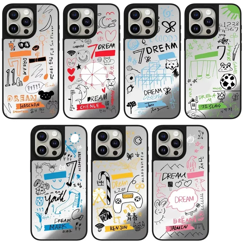 

Silver Mirror Magnetic Kpop Dream Graffiti Engraved Letters Phone Case Cover for iPhone 11 12 13 14 15 Pro Max Case