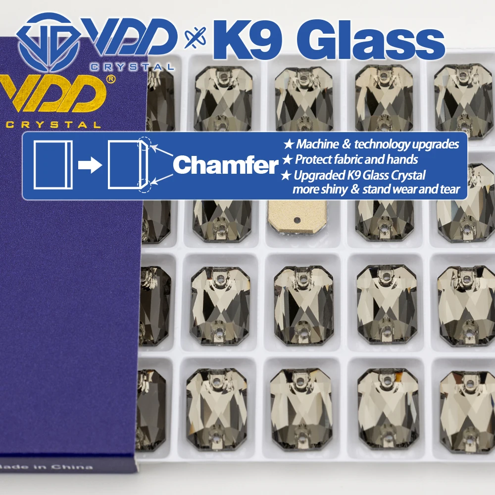 VDD S103 Schwarzer Diamant Smaragdschliff Hochwertige K9-Glas-Applikationssteine, Kristall-Flachboden zum Aufnähen für Kleidungsdekorationen – Detail 2