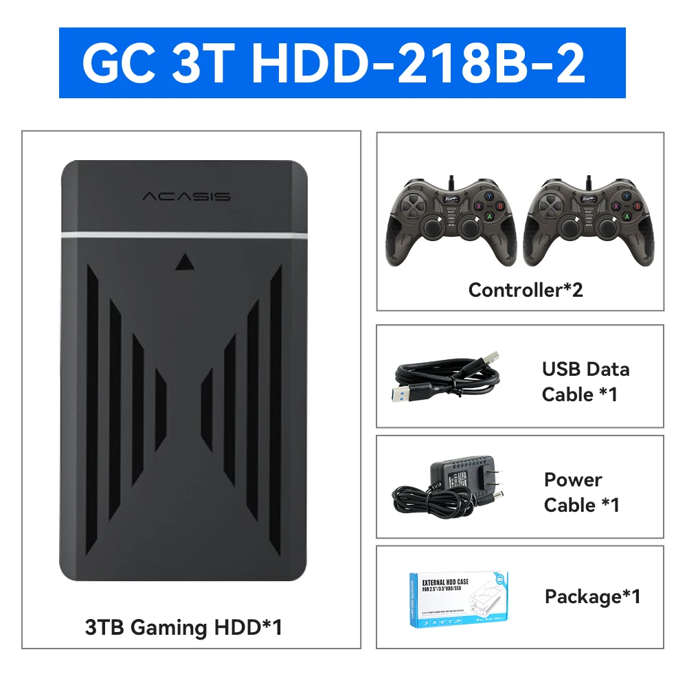3TB Draagbare Gaming HDD LaunchBox/Retrobat/Playnite Retro Game Console met 17300+ AAA/3D/Retro Games voor PS4/PS3/PS2/Switch/Wii