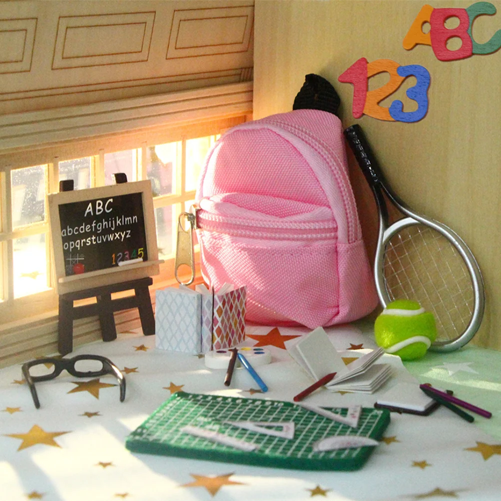 Juego escolar de papelería para casa de muñecas, gafas de juguete para niños, manualidades, suministros para muñecas, Mini mochila de plástico para Campus