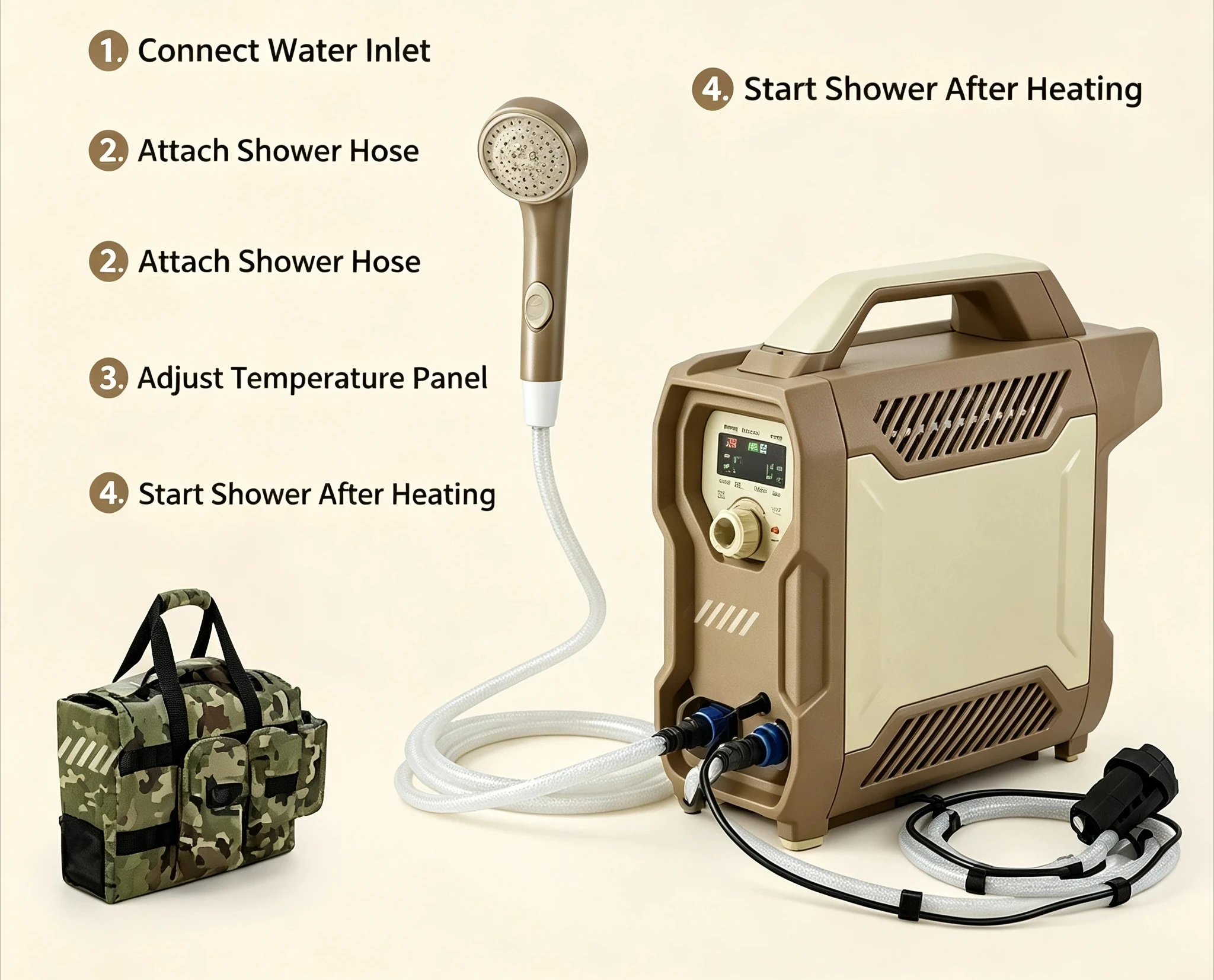 Heating Multifunctional Outdoor Camping Shower Device Travel Instant Hot Water Shower Portable Electric Water Heater Quick