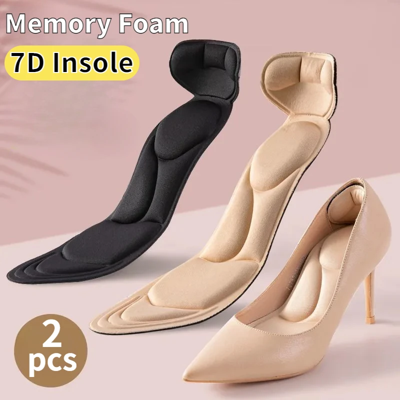 Semelles intérieures en mousse à mémoire de forme 7D pour femmes, 2 en 1, chaussures à talons hauts, semelle intérieure découpable anti-brûlure, coussinets de chaussures de massage des pieds confortables et respirants