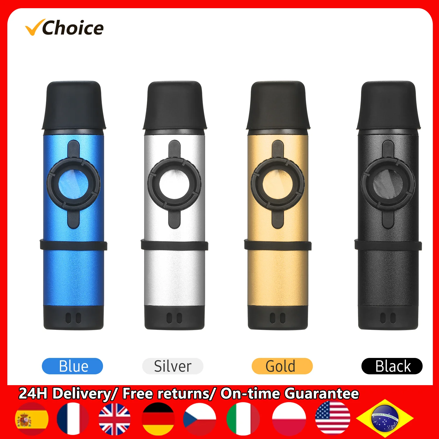 Aluminum Alloy Kazoo Woodwind Instrument Musical Instrument for Beginners Black/Blue/Silver/Golden Colors Kazoo