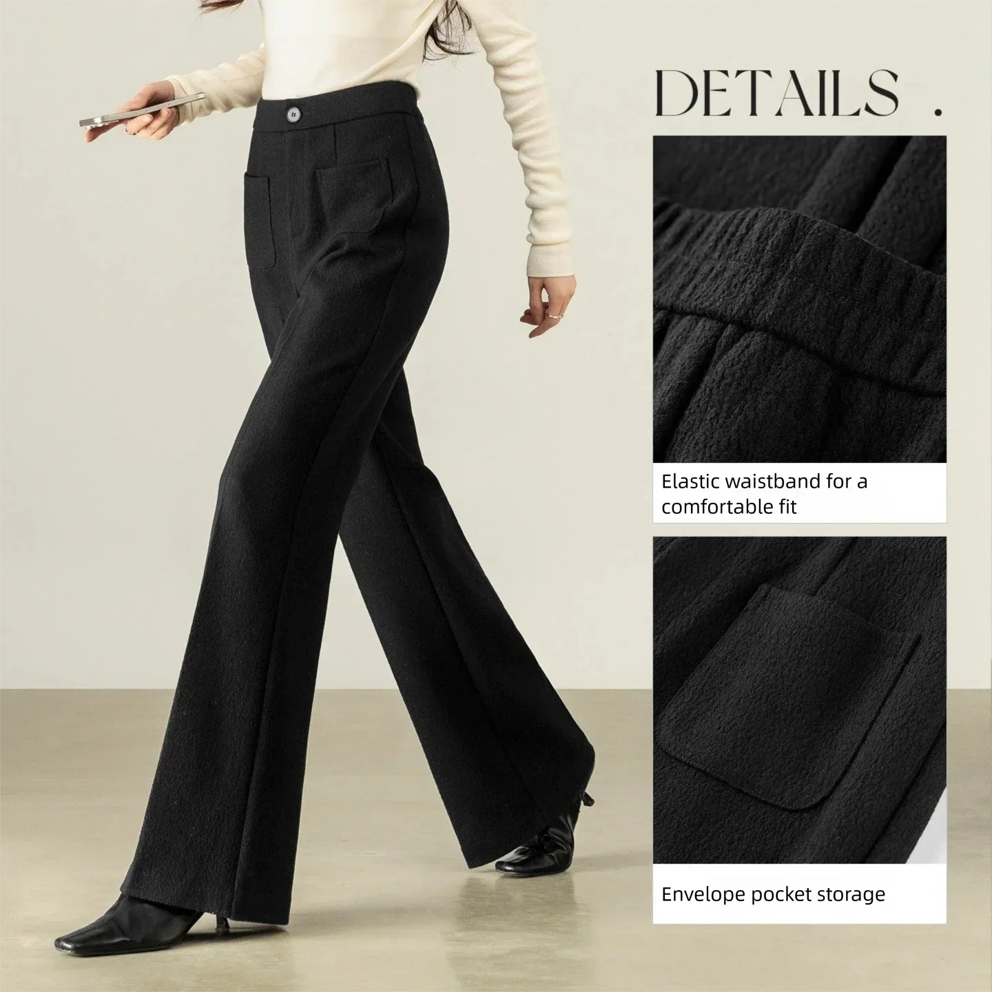 SENTUBILA Women's Flare Pants 2026 Office Lady High Waist Wool Blend Slim Fit Long Trousers Spring New Knit Bottoms 154KH6342