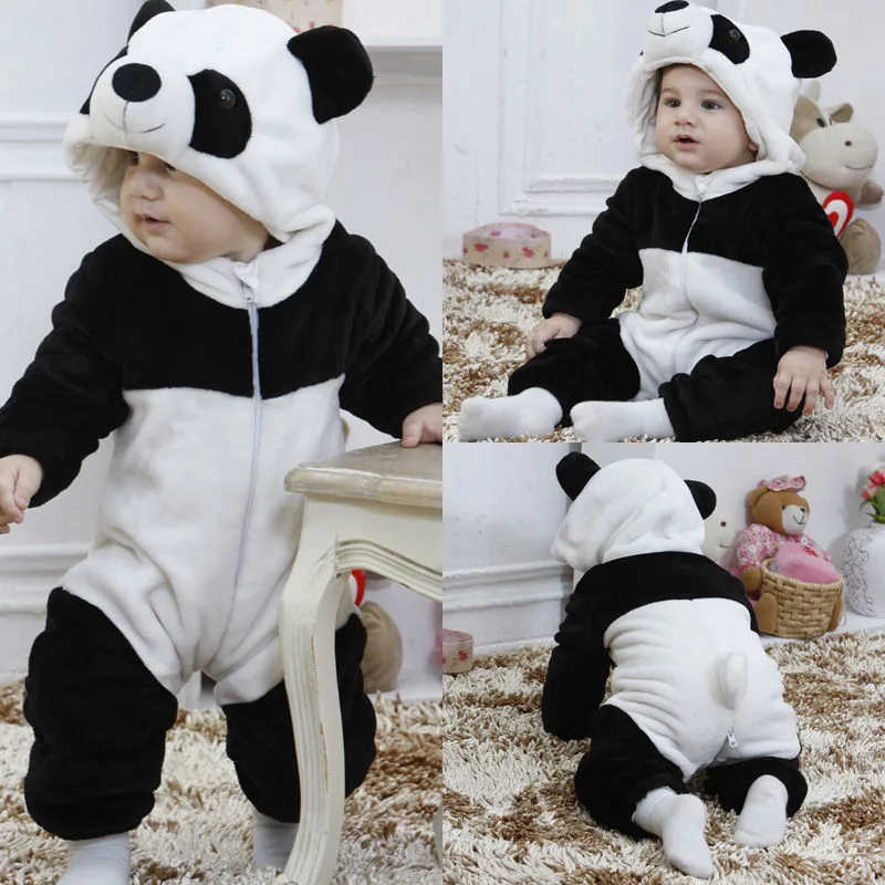 0-36months Newborn Baby Keep Warm Winter Jumpsuit Overall Panda Animal Hooded Romper Infant Boy And Girl Hallowe Cosplay Pajamas