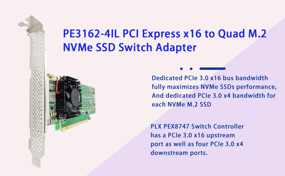 PCIe 3.0 X16 zu 4x M.2 NVMe SSD Switch-Adapter Unterstützt 2280 SSD-PE3162-4IL Keine Motherboard-Bifurkation Erforderlich – Detail 1