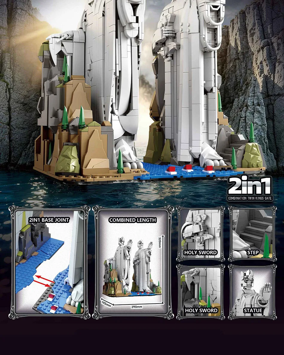 Creative MOC The Argonath Kit Pillar Of The kings Building Blocks Bricks Set MOC King Sculpture Model Toys For Boy Adult Gifts