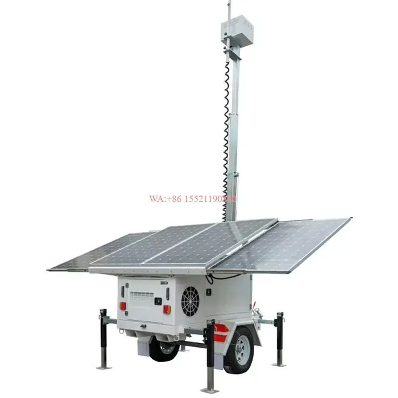 wmwmnu Weatherproof Surveillance Camera Mast Solar Trailer Light Tower for CCTV Camera