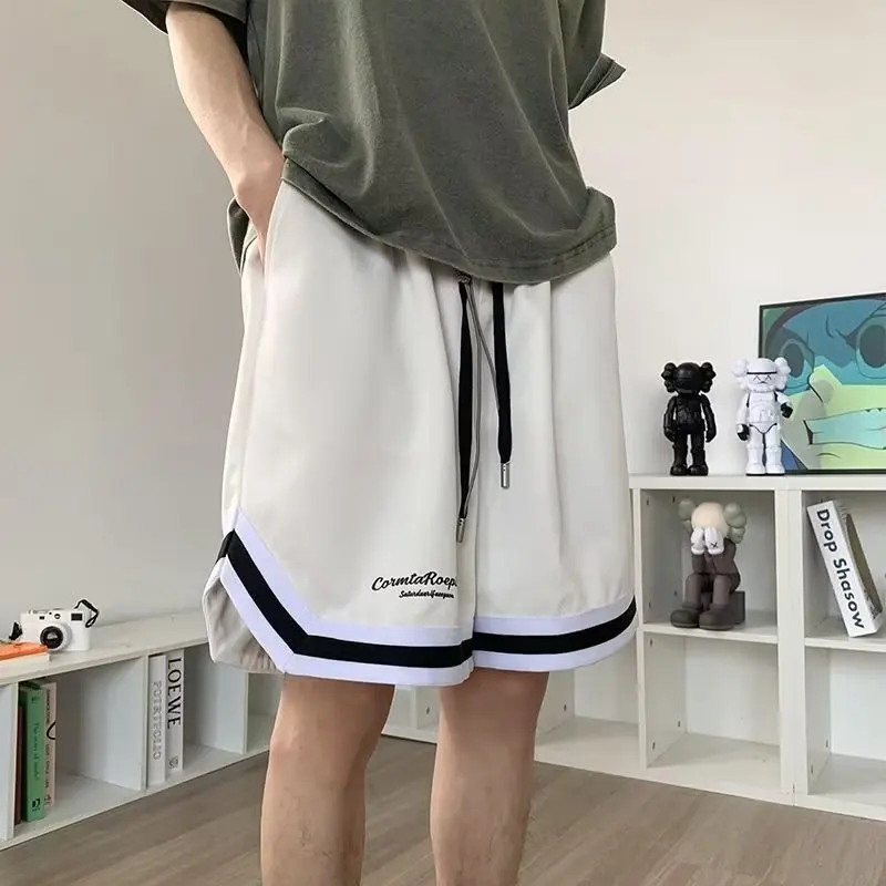 Street Casual Men Summer Thin Style Motion Striped Letter Printing Middle Pants Loose Casual Elastic Waist Affordable Shorts