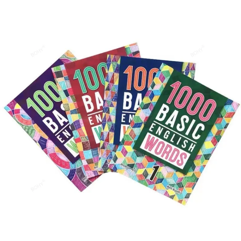 

4 Books 1000/2000 Core English Words Primary School Common English Vocabulary Dictionary Book for Kids 5-12 Years Old