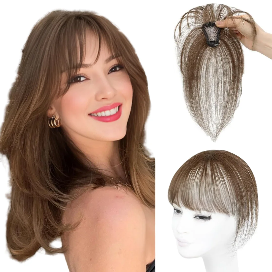 Poni Rambut Manusia Tak Terlihat untuk Wanita 4x6cm Basis Renda Swiss Warna Coklat Hairpiece Topper Jepit Ekstensi Rambut Manusia