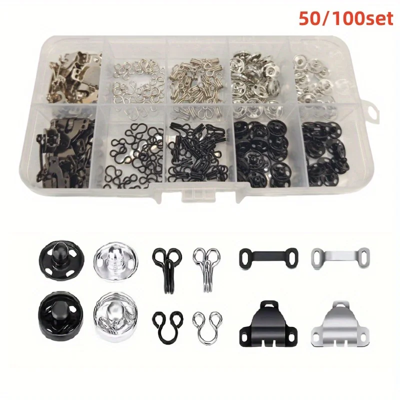 50 pairs of 3 skirt buttons, collar hooks, pants hooks with hidden buckles. Sewing button clothing fixing tool