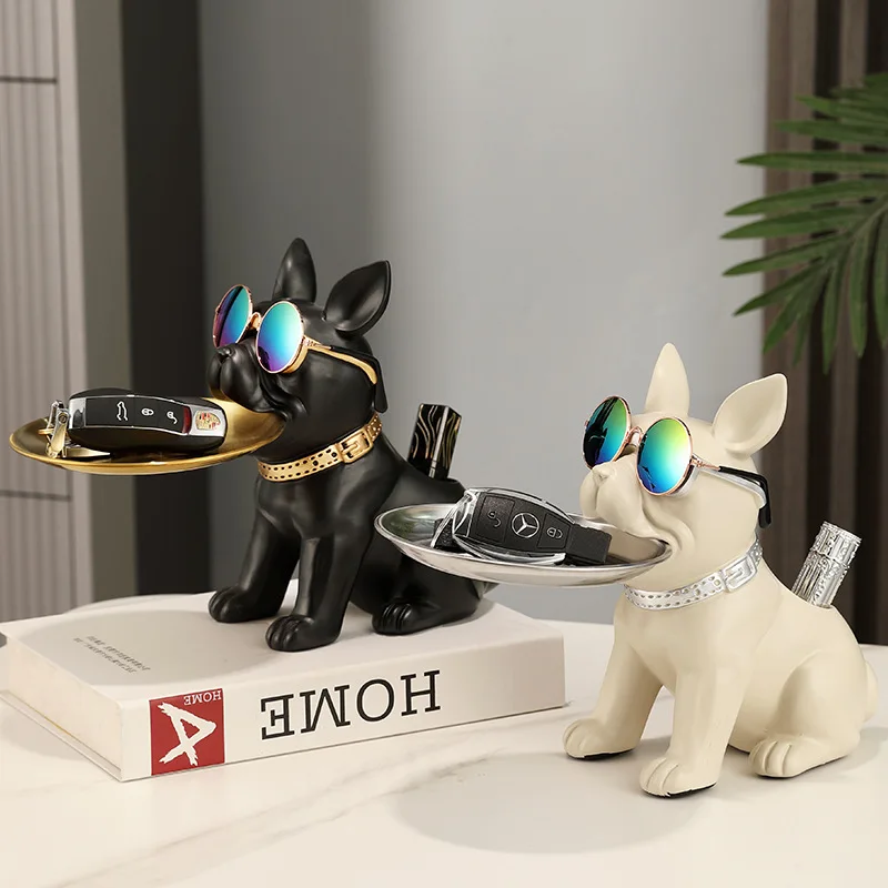 

Home Soft Decoration French Bulldog Key Storage Tray Ornament Simple Modern Porch Light Luxury High Grade Living Room Decor