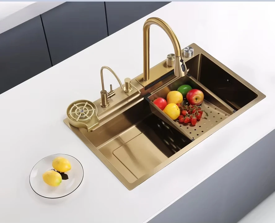 Waterfall Kitchen Sink With Cup Washer Sinks Custom Industrial Kitchen Stainless Steel Retail Method New Smart Kitchen Products