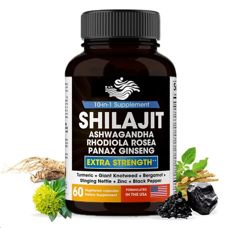 Shilajit Pure Himalaya 18000 Milligrams,60 Men's Capsules Containing South African Drunken Eggplant,rhodiola, Ginseng,and Nettle