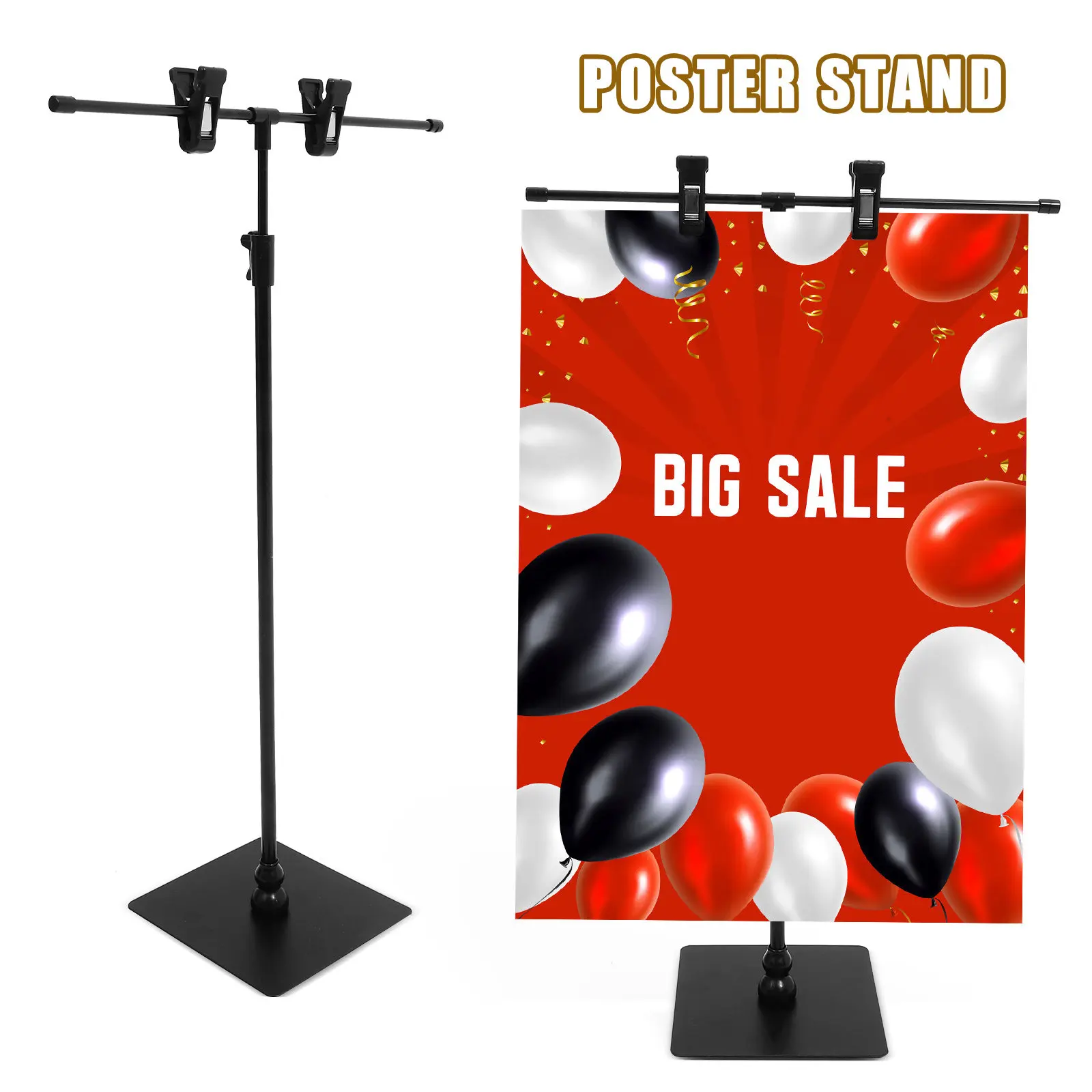Suporte de Pôster em Forma de T, Montagem Rápida, Suporte Ajustável para Banner, Ideal para Lojas, Escritórios e Residências, Área de Visualização Ampla para Exibição de Pôsteres