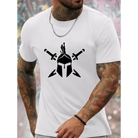 Men's Spartan Armor Graphic T-shirt 100% Cotton Breathable Summer Casual Round Neck T-shirt with Spartan Helmet and Spear Design