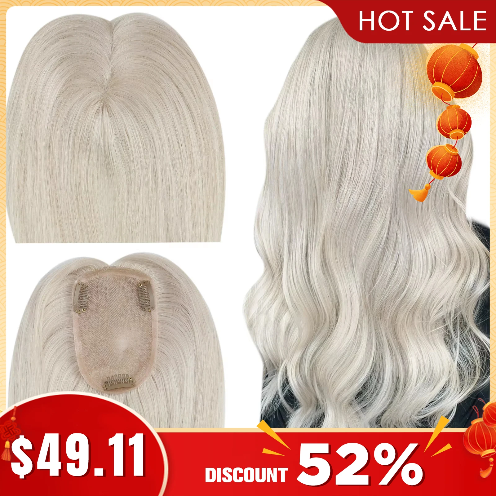 Ugeat Tóc Topper Con Người Tự Nhiên Tóc Vàng Nguyên Khối Căn Cứ 12X6Cm Nữ Toupee Vô Hình Tự Do Một Phần Tóc Trang Trí Đồ tóc