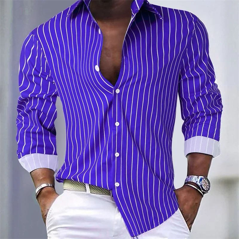 2024 Vente Chaude Hommes Chemise Rayée En Plein Air Shopping 03/Casual Bouton Respzed Taille XS-6XL Expédition Rapide