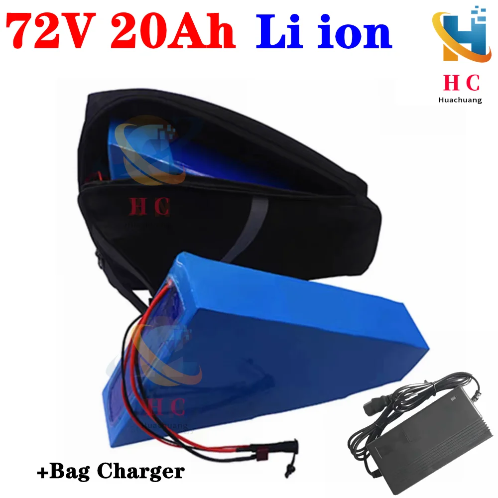 72V 20ah lithium ion Triangle battery BMS 20S 74V for 1500w 2000w Motorcyle scooter E bike bicycle + 5A Charger + bag