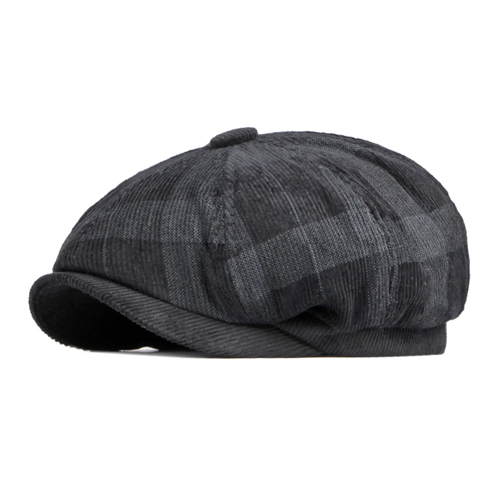 Men's Retro Corduroy Plaid Octagonal Ivy Newsboy Cabbie Gatsby Beret Painter Hat Cap For Male Outerwear