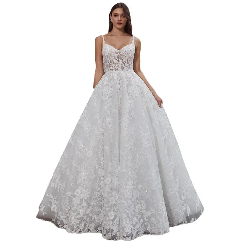 Luxueux Sexy dos nu robe de mariée de haute qualité dentelle Spaghetti élégant a-ligne femmes robes de mariée 2024 grande taille personnalisé