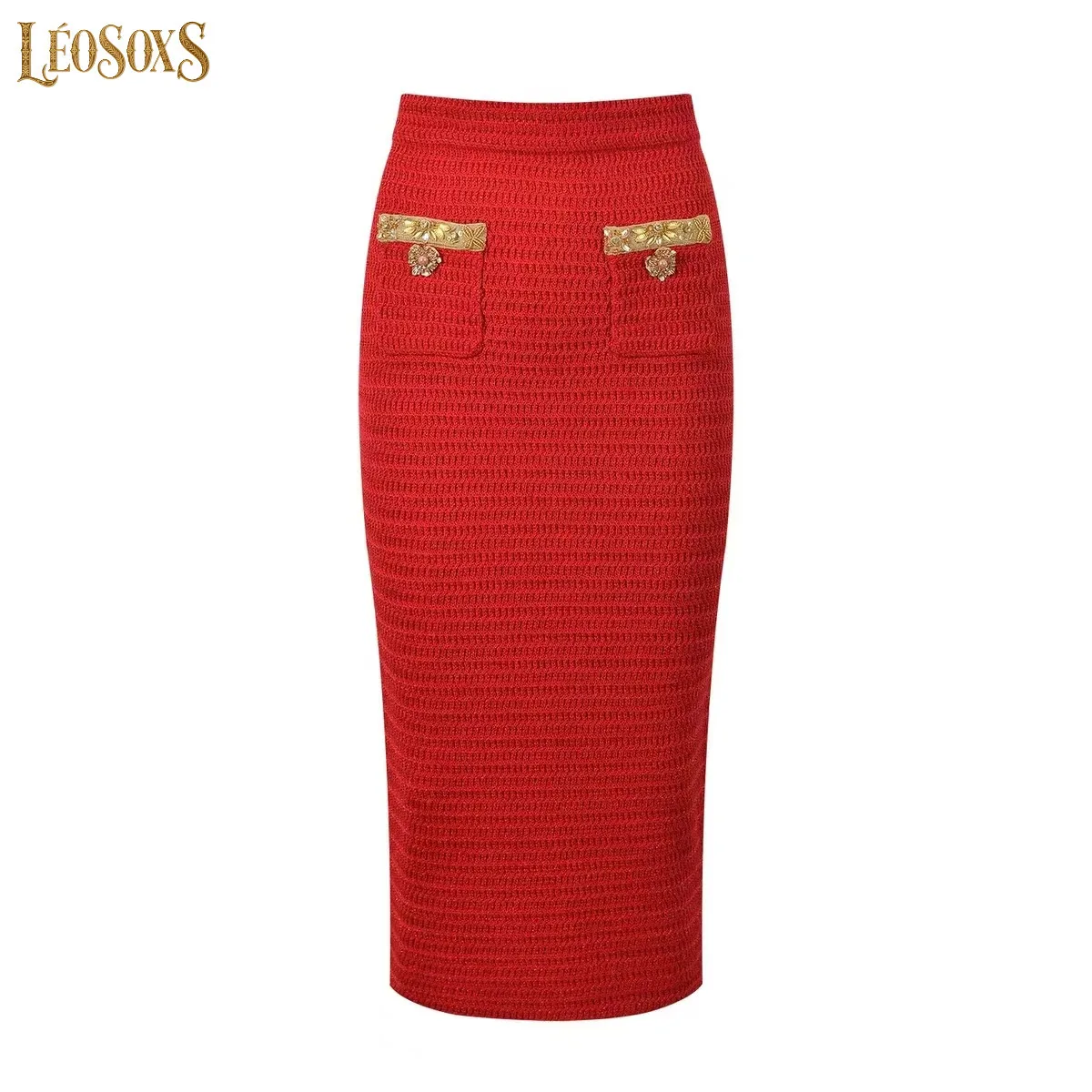 LEOSOXSSpring And Autumn New Style Fashionable Temperament Commuting Elegant Women's Knitted Sequin Nail Bead Wrapped Hip Skirt