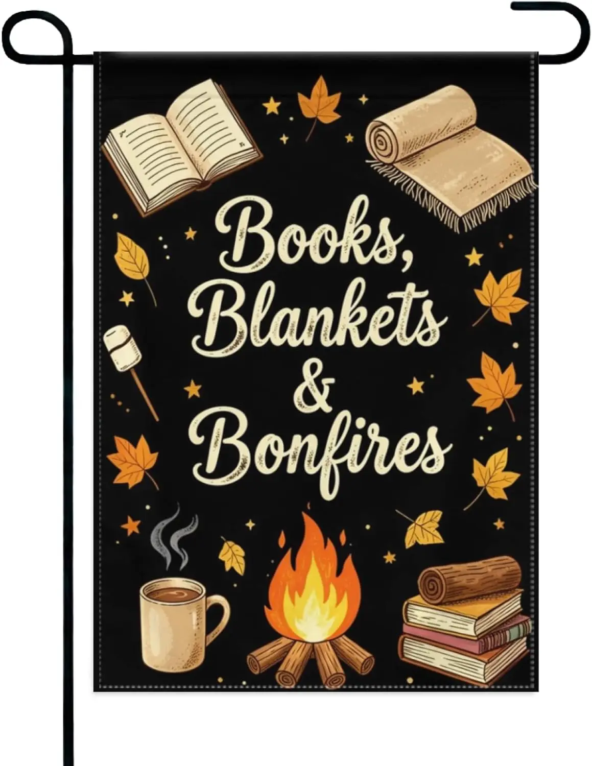 Books Blankets & Bonfires Garden Flag 12x18 Inch Double Sided – Cozy Fall Autumn Outdoor Yard Decoration for Porch， Lawn jjp