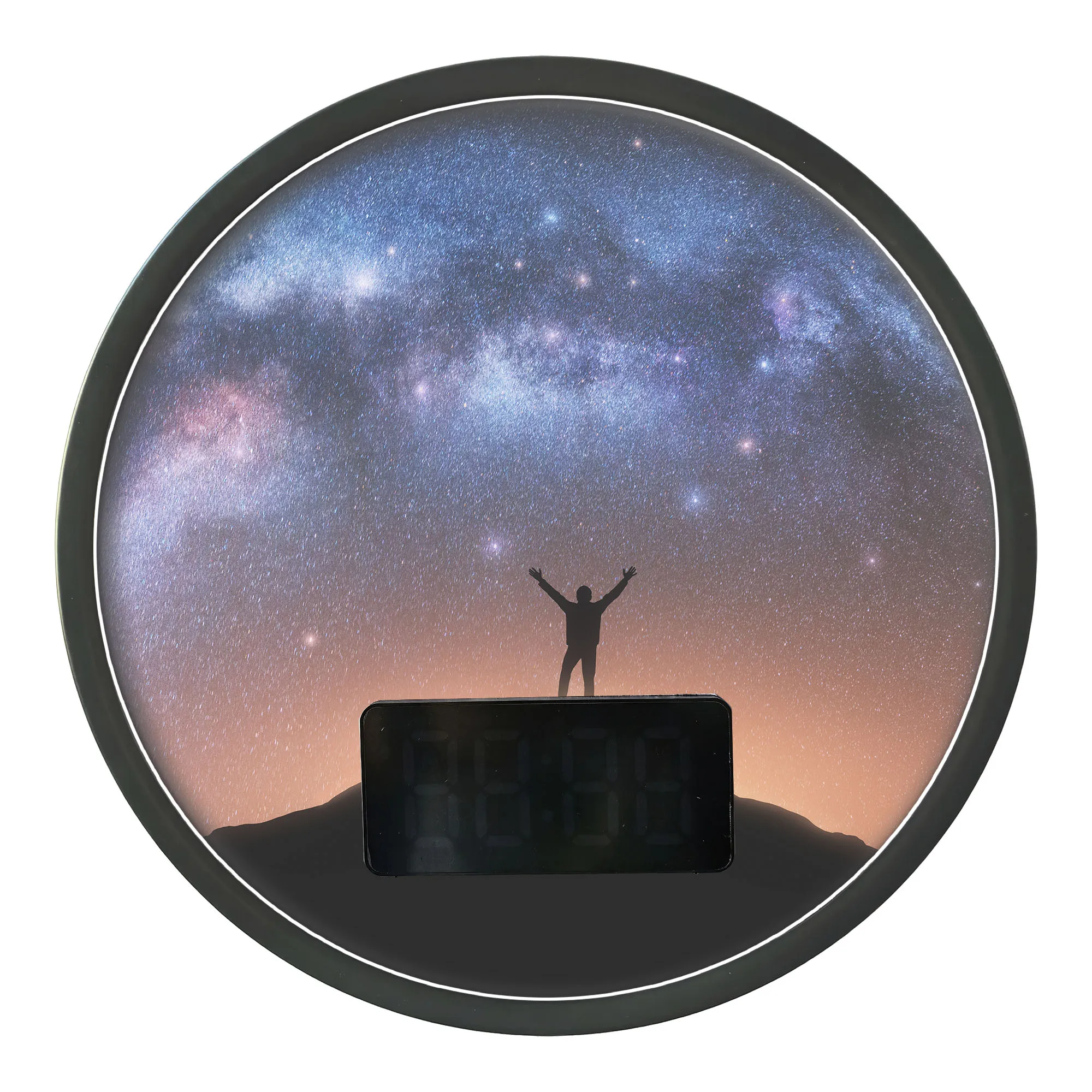Milky Way Galaxy Stargazer LED Digital Wall Clock with Temp Calendar Date Alarm Night Sky Silhouette Luminous Night Light Clock