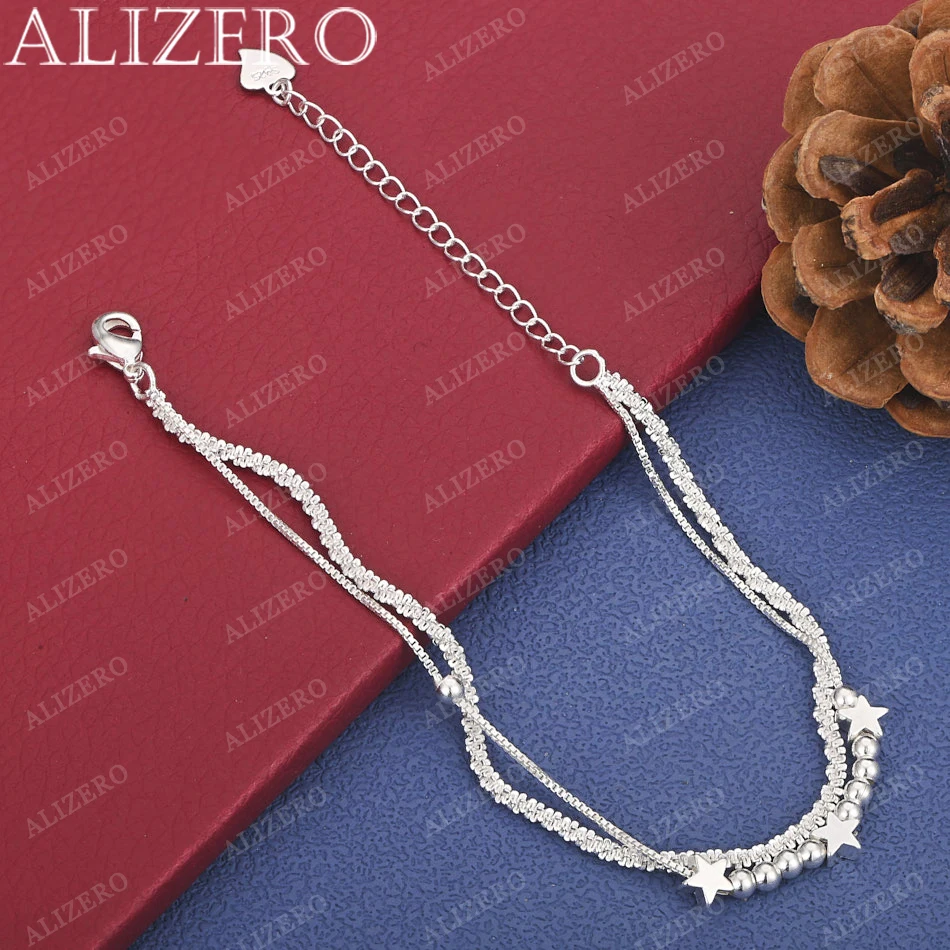 

ALIZERO New 925 Sterling Silver Double-Layer Shiny Star Beads Charm Bracelets For Women Girl Fashion Accessories Jewelry Gift