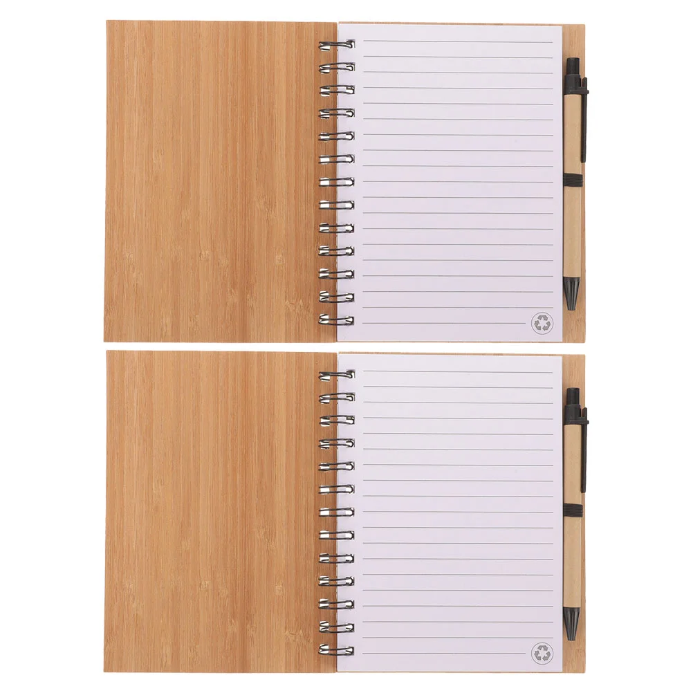 2 Sets Bamboo Notebook Notebooks for Work Compact Planner Notepad Office Memo Pads Notepads Small Spiral Journal