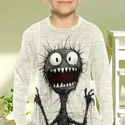 2024 Kids Clothes Boys Tshirt Long Sleeve Children Top Halloween Graphic Print Creative Kids Summer Clothes Children's Clothing
