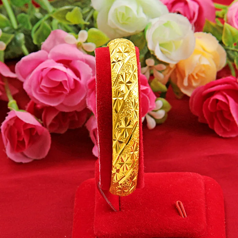 Luxury Gold Carving Gypsophila Bracelet for Women Pattern Bracelet Bangle Wedding Engagement Fine Gold Jewelry Gifts