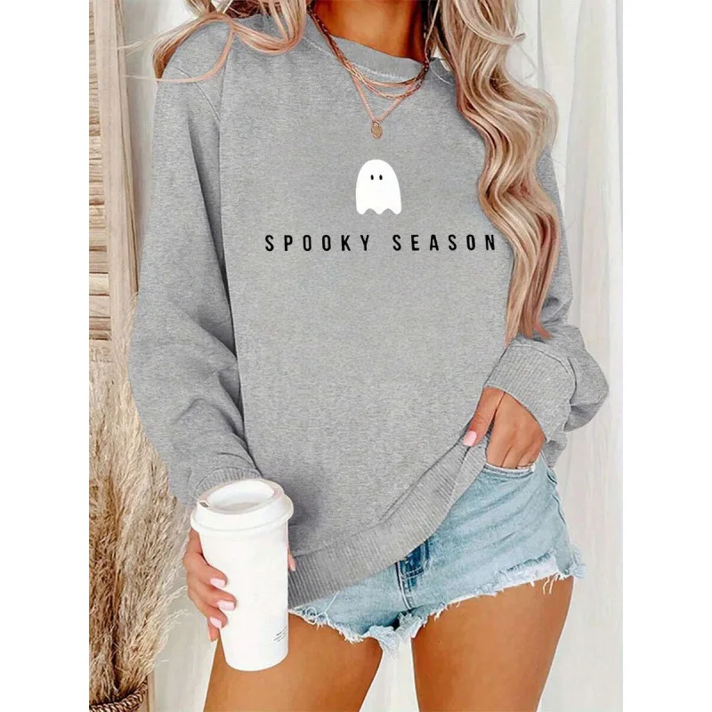 

Halloween Printed Knitted Crew Sweater Women's Fashion Halloween Theme Knitwear Long Sleeve Comfortable Fit Casual Sweater