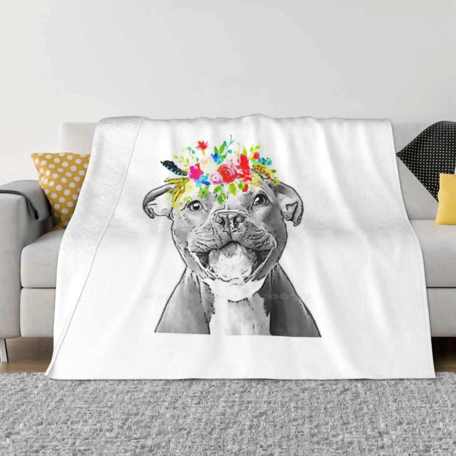 Bull Terrier Floral Crown Shaggy Throw Soft Warm Blanket Sofa/Bed/Travel Love Gifts Staffordshire Bull Terrier The Sassy