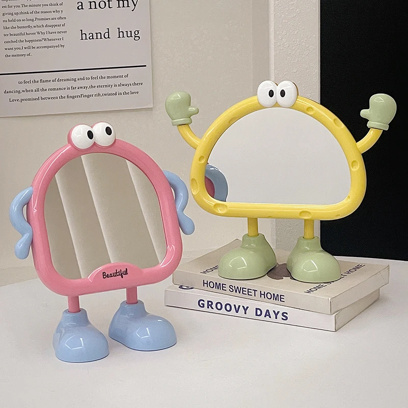 

Art Irregular Light Mirror Sticker Makeup Cute Dorm Design Mirror Creative Standing Espejo Maquillaje Luz Home Decoration
