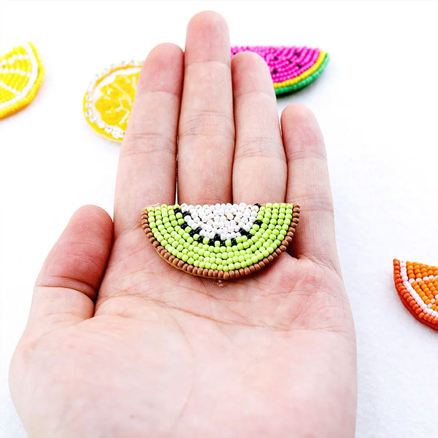 1 Piece 4.4*2.4 cm Cartoon Lemon Sew on Handmade Beaded Patch Cute Fruit Patch for Garment DIY Decoration Applique