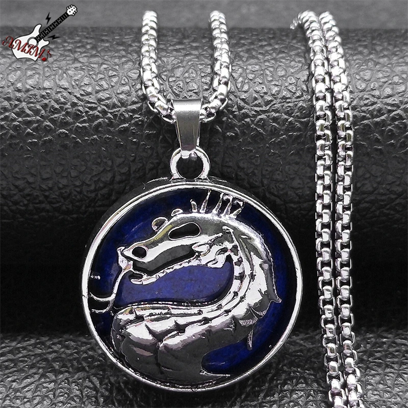 Gothic Dragon Blue Lapis Lazuli Stone Alloy Pendant Necklace for Women Men Stainless Steel Male Chain Jewelry colar NZZZ370-3S06