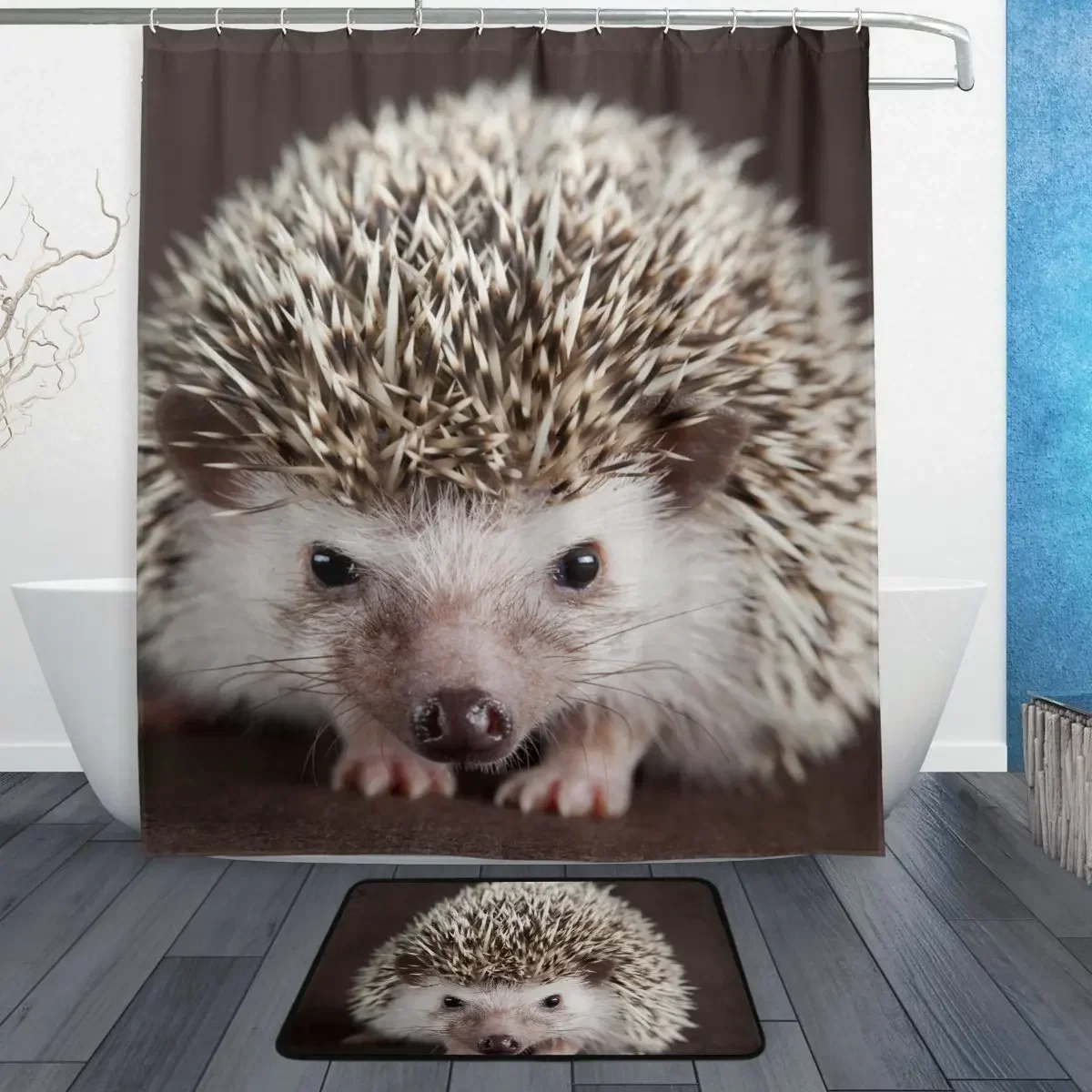 My Daily Cute Hedgehog Shower Curtain Waterproof Polyester Decoration Bathroom Set